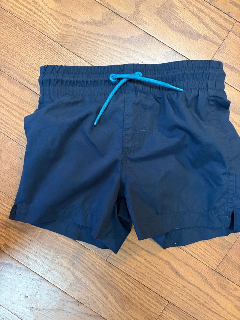 Boys Navy Elastic Waist Swim Shorts with Teal Drawstring